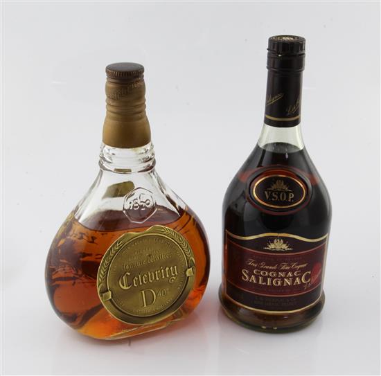 One bottle of Cognac Salignac and one bottle of Johnnie Walker Celebrity whisky(-)